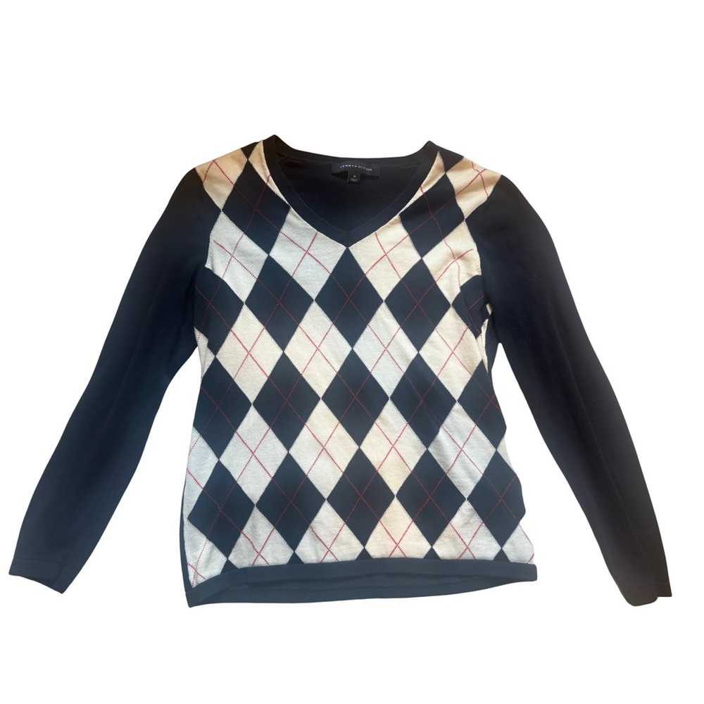 Tommy Hilfiger Argyle V-Neck Sweater | Preppy Long Sleeve Knit